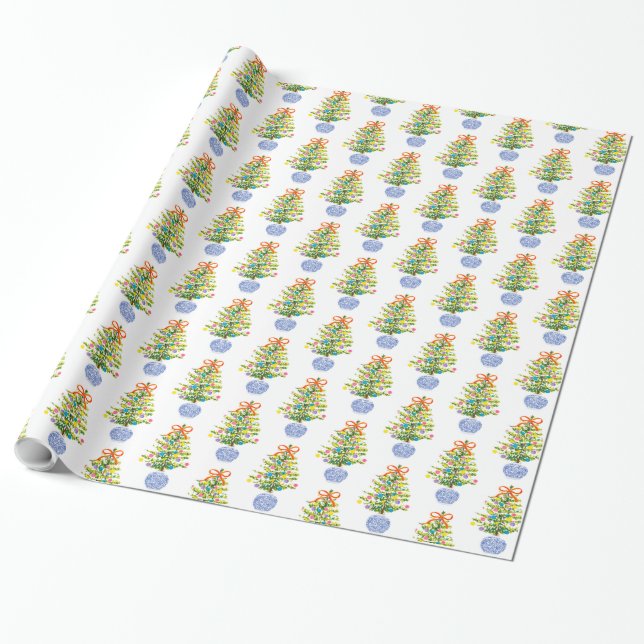 Wrapping Paper: Blue Ginger Jar Christmas Trees (C Wrapping Paper (Unrolled)