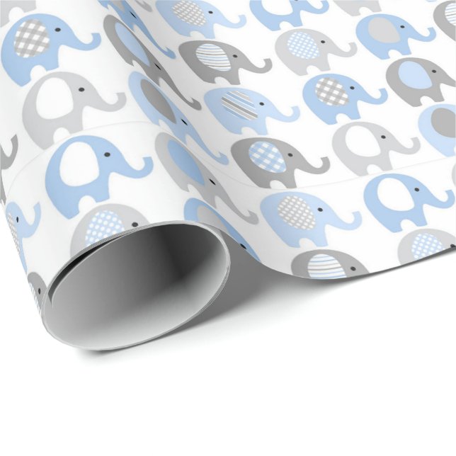 Wrapping Paper - Blue & Grey Elephants (Roll Corner)