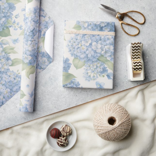 Wrapping Paper | Blue Hydrangea Floral Gift Wrap (Crafts)