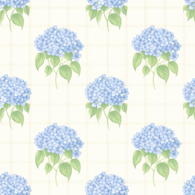 Wrapping Paper | Blue Hydrangea | Luxe Ivory Plaid (Blue Hydrangea Luxe Ivory Plaid Wrapping Paper — elegant floral gift wrap by Waikanae Paper Artist N)