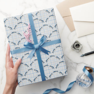Wrapping Paper - Blue Marlins on Plaid