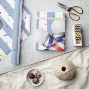 Wrapping Paper Blue & White Stripe Barber Pole