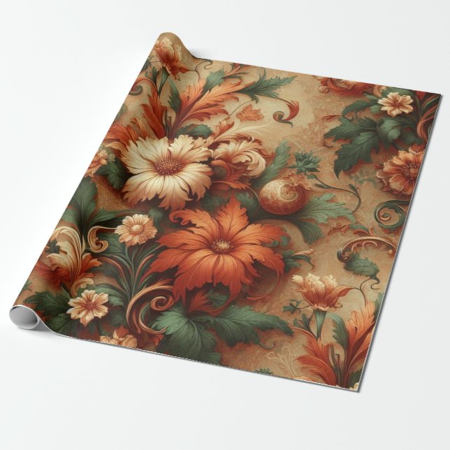 Wrapping Paper - Burnt Orange, Cream, Moss Green (Unrolled)