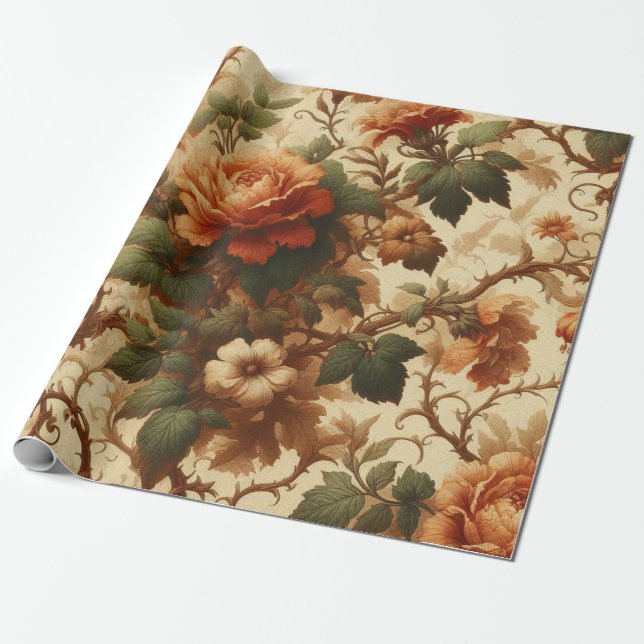 Wrapping Paper - Burnt Orange, Cream, Moss Green  (Unrolled)