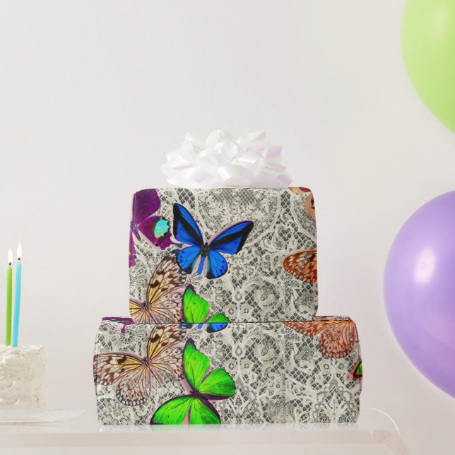 Wrapping Paper BUTTERFLIES AND ANTIQUE LACE (Party Gifts)