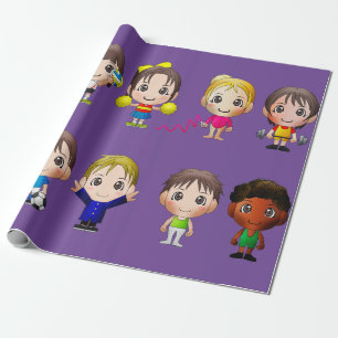 wrapping paper cartoon sports characters.
