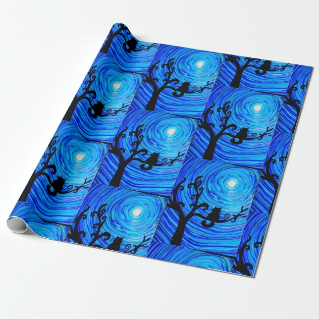 Wrapping Paper - Cat and the moonlight - large 002 (Unrolled)