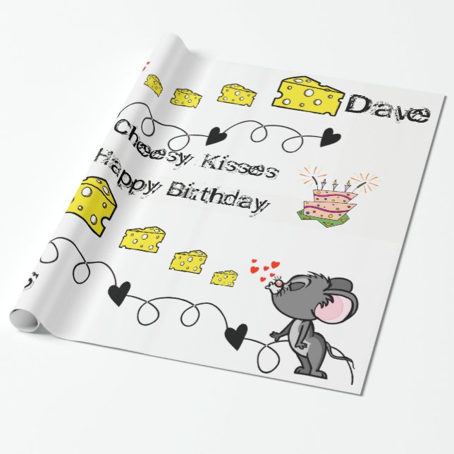 Wrapping Paper Cheesy Mousey Kisses Happy Birthday (Unrolled)