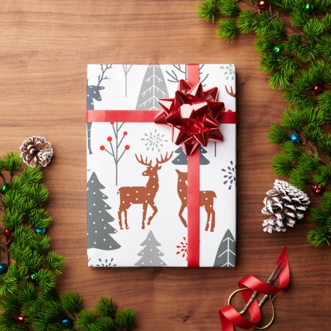 Wrapping Paper Christmas Deer Tree Scandinavian (Holiday Gift)