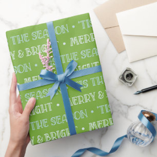 Wrapping Paper Christmas Merry And Bright Green