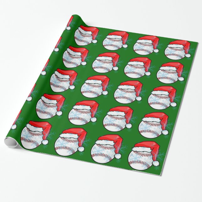Wrapping Paper - Christmas Santa Baseball (Unrolled)
