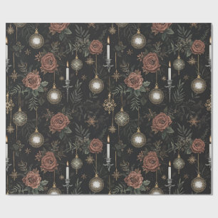 Wrapping Paper – Crimson Roses, Gold Ornaments 