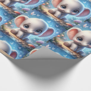 Wrapping Paper Cute White Baby Elephant Floral 