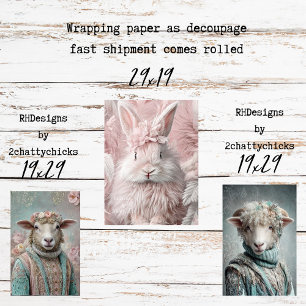 Wrapping Paper Decoupage Spring Lamb Pink Rabbit 