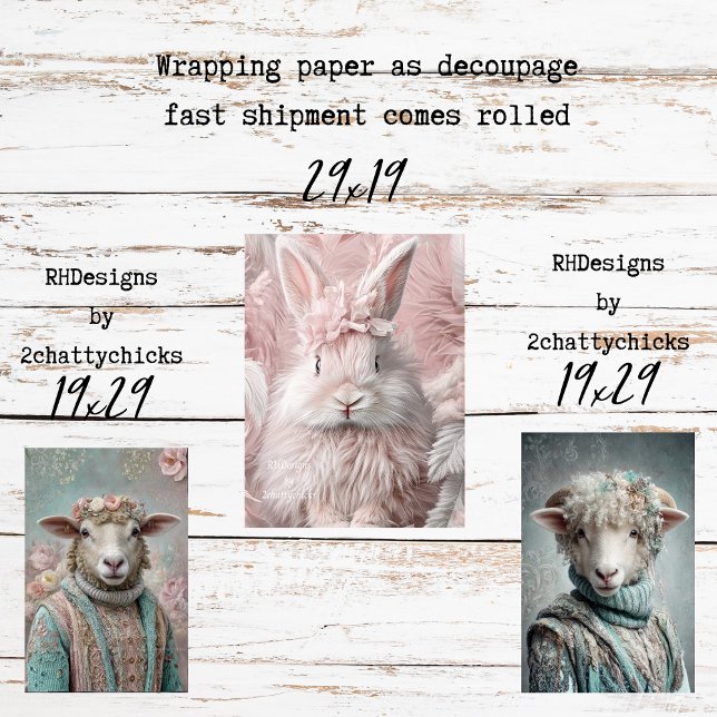 Wrapping Paper Decoupage Spring Lamb Pink Rabbit  (Creator Uploaded)