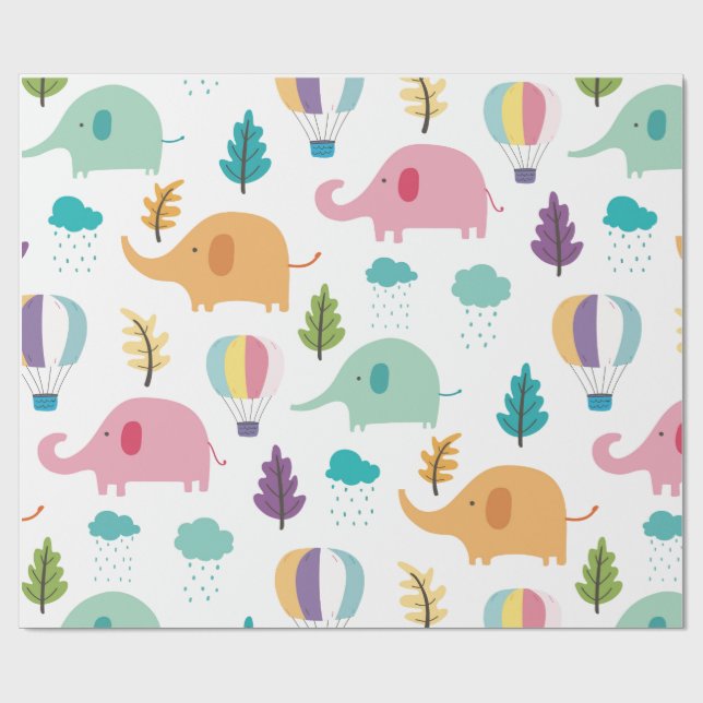 WRAPPING PAPER  : ELEPHANTS & HOT AIR BALLOONS (Flat)