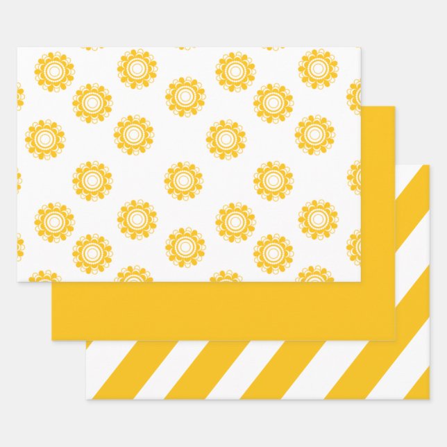 Wrapping Paper Flat Sheet RETRO BRIGHT YELLOW  (Set)