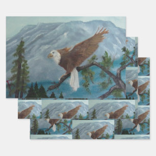 Wrapping Paper Flat Sheet Set of 3/Bald Eagle Set