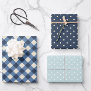 Wrapping Paper Flat Sheet Set of 3 Blue