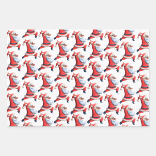 Wrapping Paper Flat Sheet Set of 3 Dancing Santa