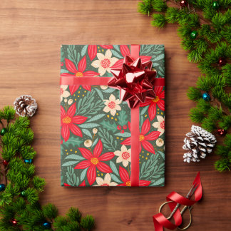Wrapping paper for Christmas with red poinsettia.