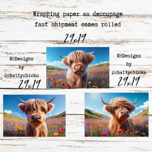 Wrapping Paper for Decoupage 3 Highland Cows 