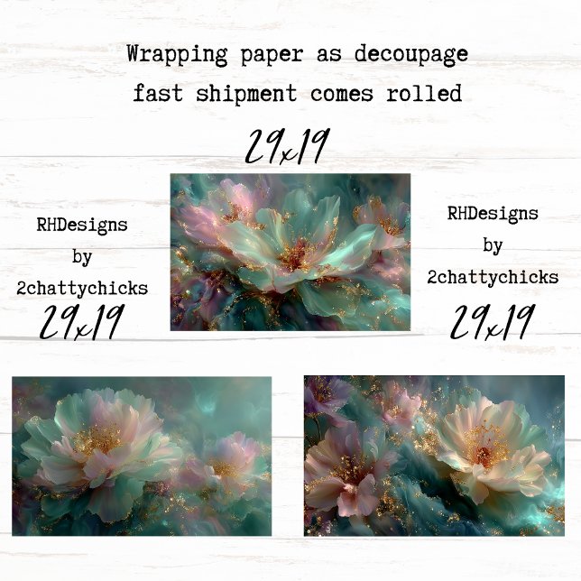 Wrapping Paper for Decoupage Teal Gold Florals  (Creator Uploaded)