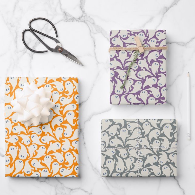 Wrapping paper for Halloween with pattern of ghost (Front)