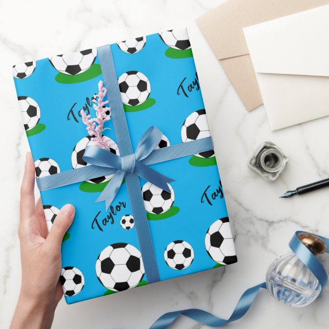 Wrapping Paper for Soccer fans, ball, custom name (Gifting)