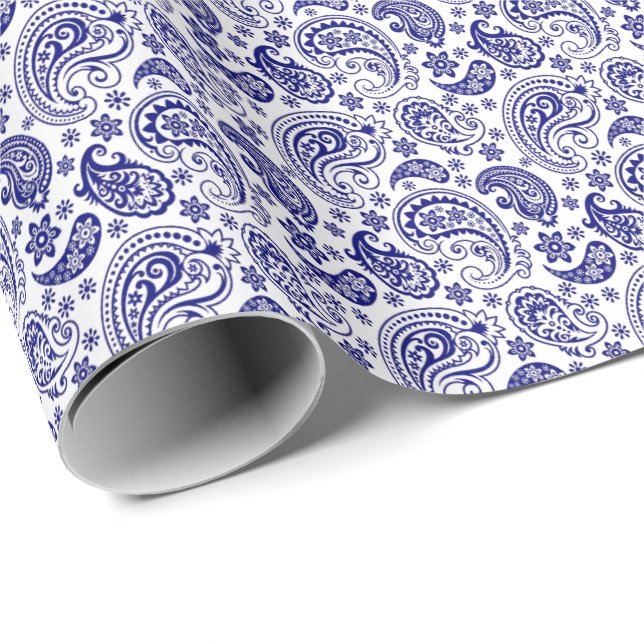 Wrapping Paper - French Paisley Shabby Chic Blue (Roll Corner)