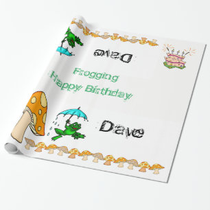 Wrapping Paper Frogging Mushroom Happy Birthday