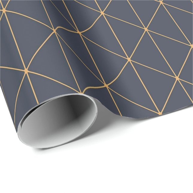 Wrapping Paper - Geometric Gold and Blue Pattern (Roll Corner)