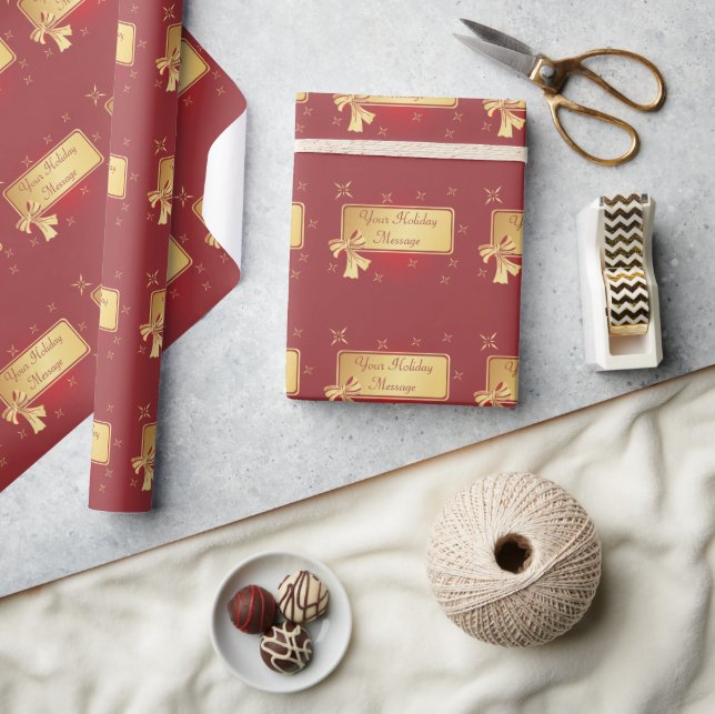 Wrapping Paper - Gold On Burgundy - Customisable (Crafts)