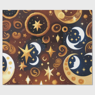 Wrapping Paper -Golden Ochre Celestial Moon Patten