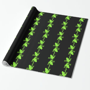 wrapping paper, green neon frogs paper