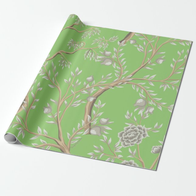 Wrapping Paper Green Toile (Unrolled)