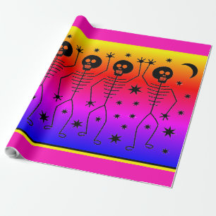 Wrapping Paper HALLOWEEN RAINBOW DANCING SKELETONS