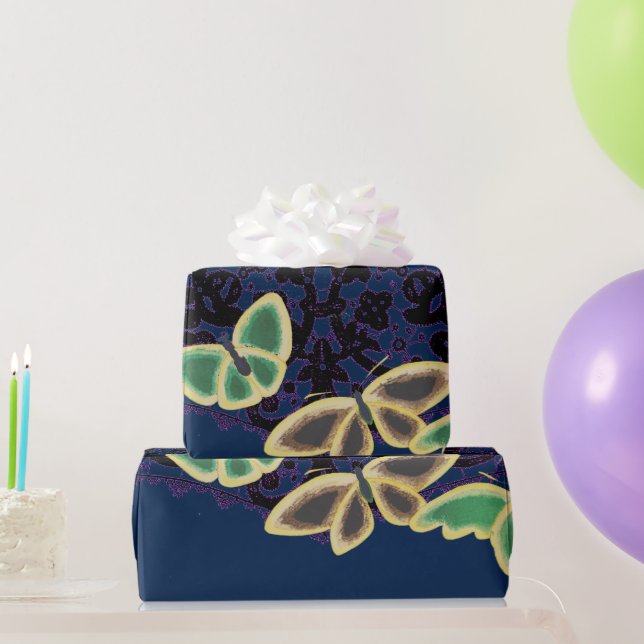 Wrapping Paper JAPANESE BUTTERFLIES IN BLUE (Party Gifts)