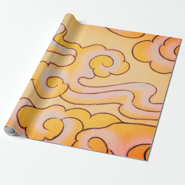 Wrapping Paper JAPANESE CLOUD PATTERN IN ORANGE (Unrolled)
