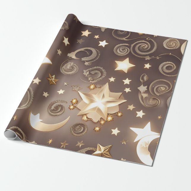 Wrapping Paper – Luxury Champagne Gold Celestial M (Unrolled)