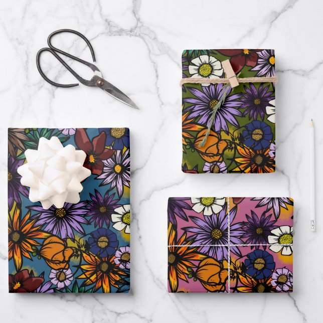 Wrapping Paper, Matte Floral Burst Wrapping Paper Sheet (Front)