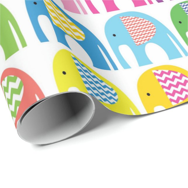 Wrapping Paper - Multi Coloured Elephants (Roll Corner)