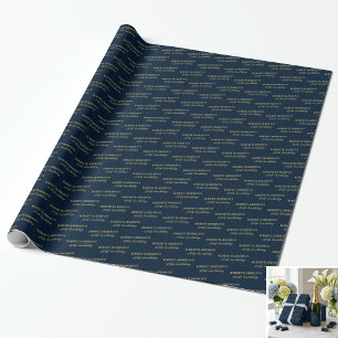 Wrapping Paper Name Age Navy & Gold 80th Birthday