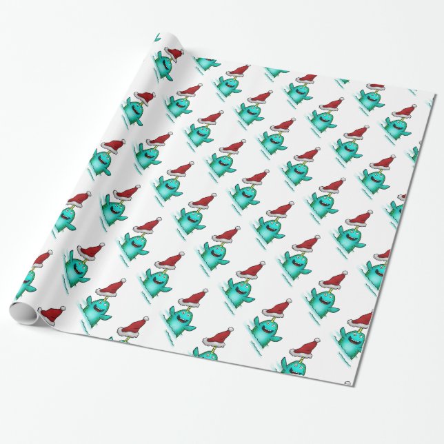 Wrapping Paper, Norwhal Santa Hat Wrapping Paper (Unrolled)