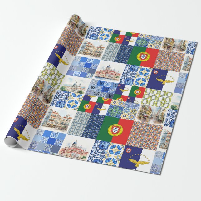 Wrapping Paper of Portugal Flag and Azores Flag (Unrolled)