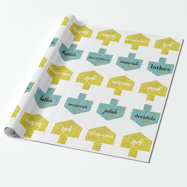 Wrapping Paper "Personalised Dreidels/Blue, Gold" (Unrolled)