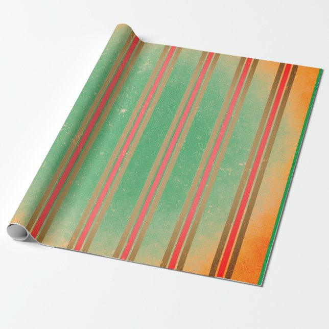 WRAPPING PAPER RED AND GREEN FADED STRIPES ON GRAY (Unrolled)
