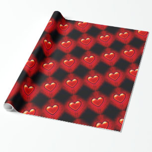 Wrapping paper. Red & black heart design giftwrap. Paper