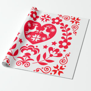 Wrapping Paper RED SCANDINAVIAN CHRISTMAS DESIGN