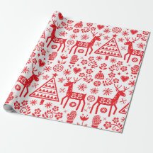 WRAPPING PAPER RED SCANDINAVIAN CHRISTMAS PATTERN
